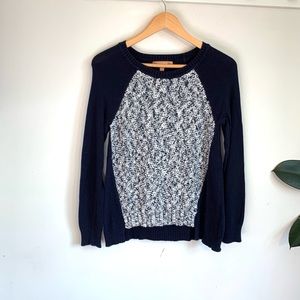 Ellen Tracy Navy Blue Speckle Knit Front Sweater